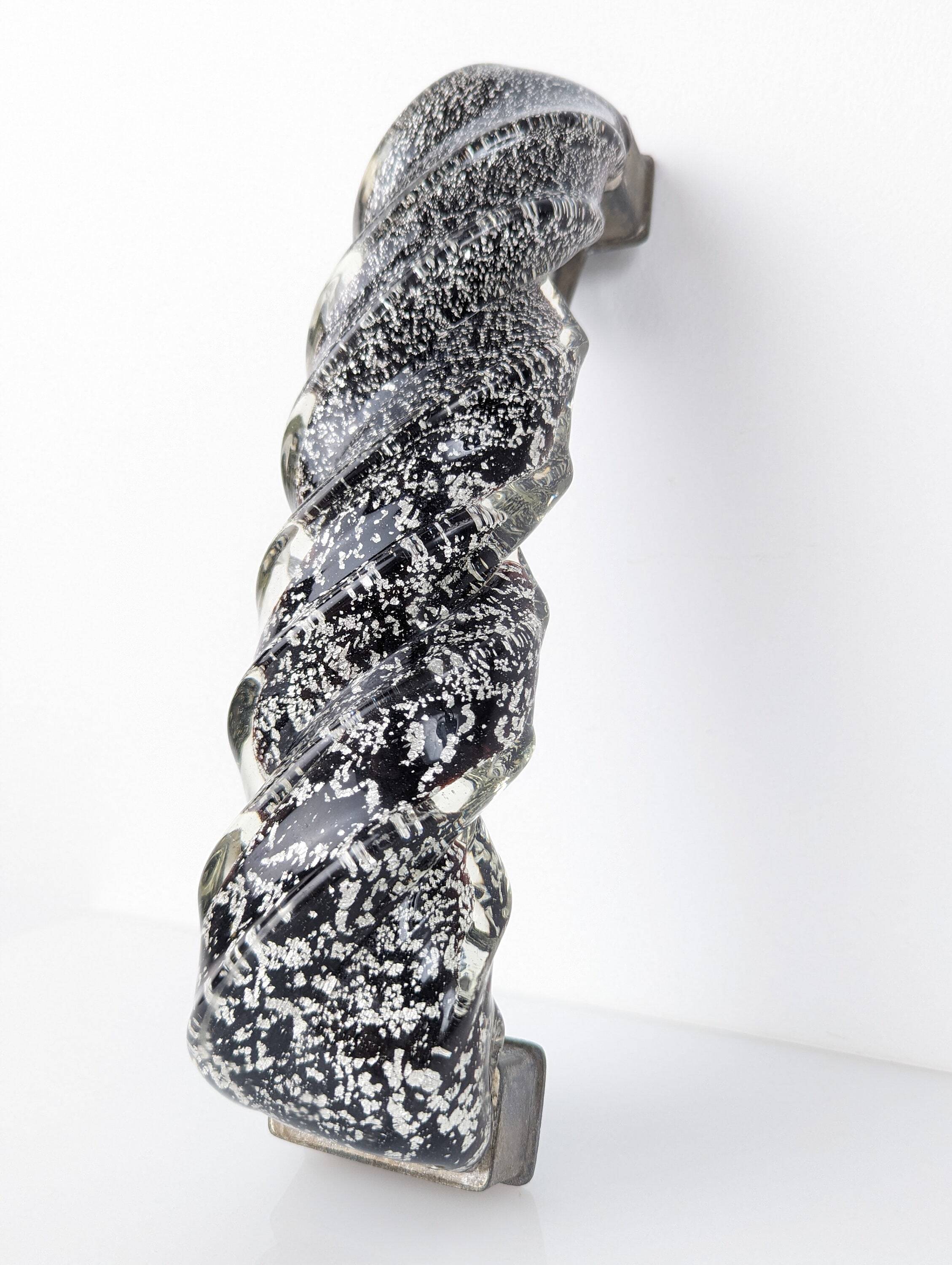 Pair of Hand-Blown Murano Glass Spiral Door Handles with Silver Dust, 1960s