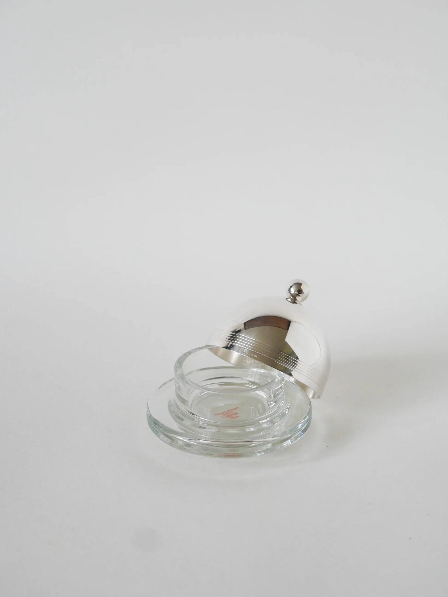 Silver-plated metal and glass butter dish, St Hilaire, 1950