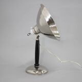 1950s Industrial Chrome & Wood Table Lamp with Ceramic Switch, Czechoslovakia
