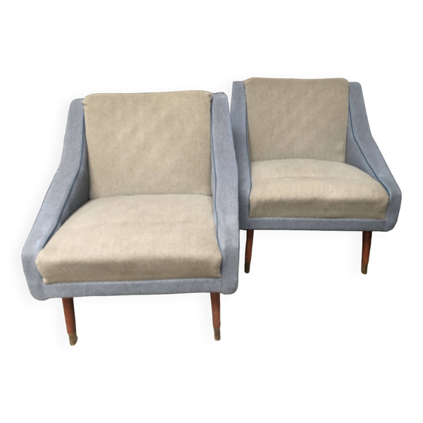 Fauteuils bi color vintage années 60 lainage