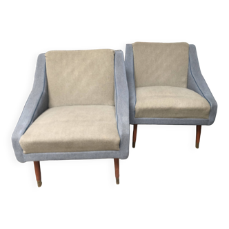 Fauteuils bi color vintage années 60 lainage