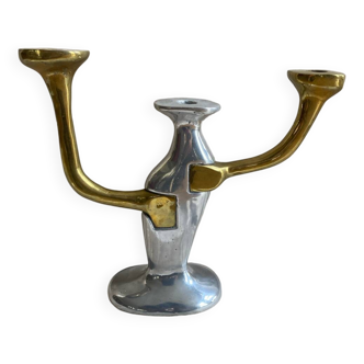 Bougeoir Brutaliste en Laiton et Aluminium par David Marshall Desenos, 1970s