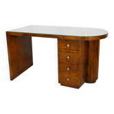 Bureau Art Déco en placage de bois et verre, années 1930-40