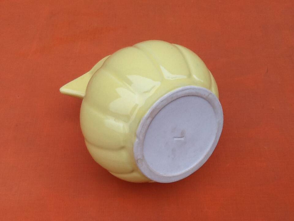 Art Deco Teapot / Teapot with metal infuser Yellow fluted ceramic