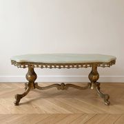 Table basse ancienne plateau marbre et piétement laiton doré