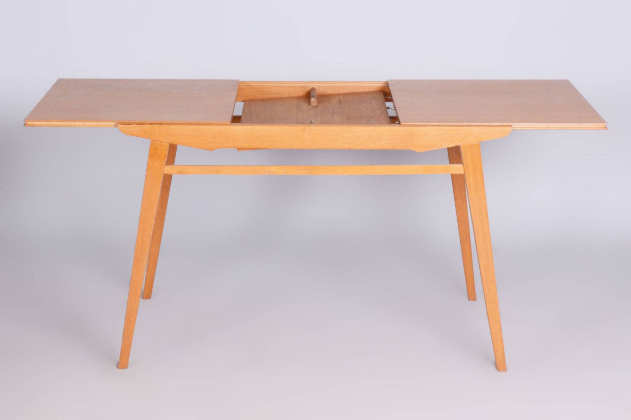 Restored Midcentury Oak Extendable Dining Table, Revived Polish, Czechia, 1950s