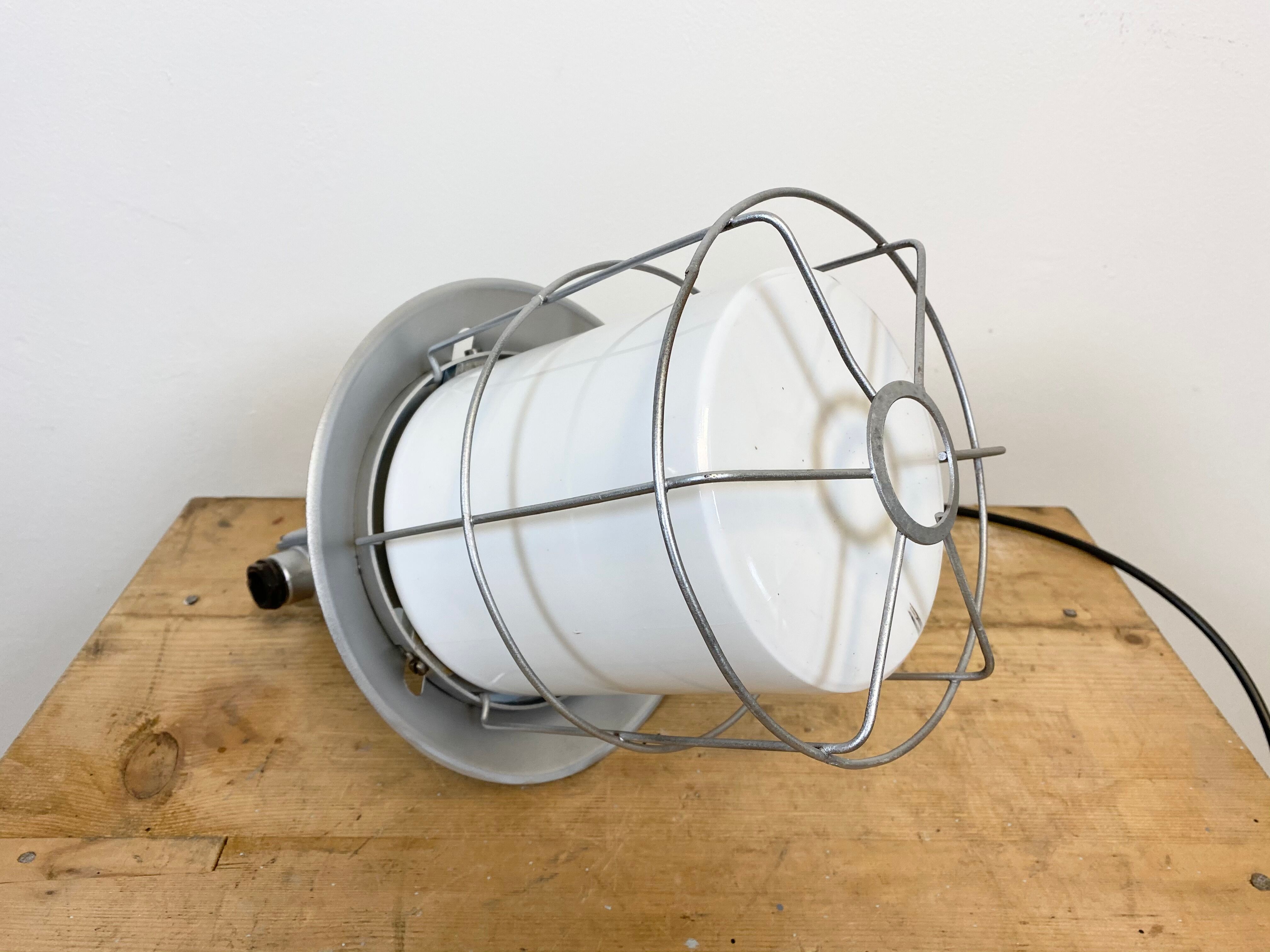 Vintage Industrial Aluminium Lamp with Milk Glass, 1970s