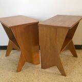 2 vintage bedside tables compass feet 50s