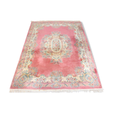 Chinese fringed wool rug with floral pattern on pink background 388x275cm