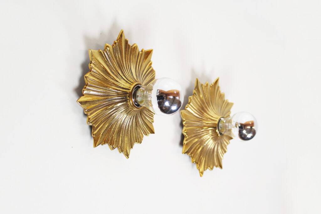 Rare set of 1950s bronze sunburst wall lamps – Germany 1950s
