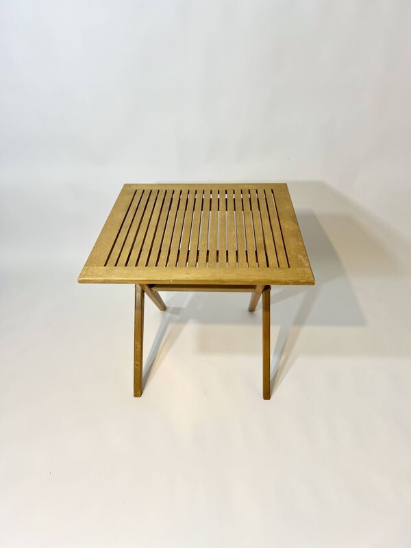 Table ciseaux pliable en bois massif design vintage année 1970