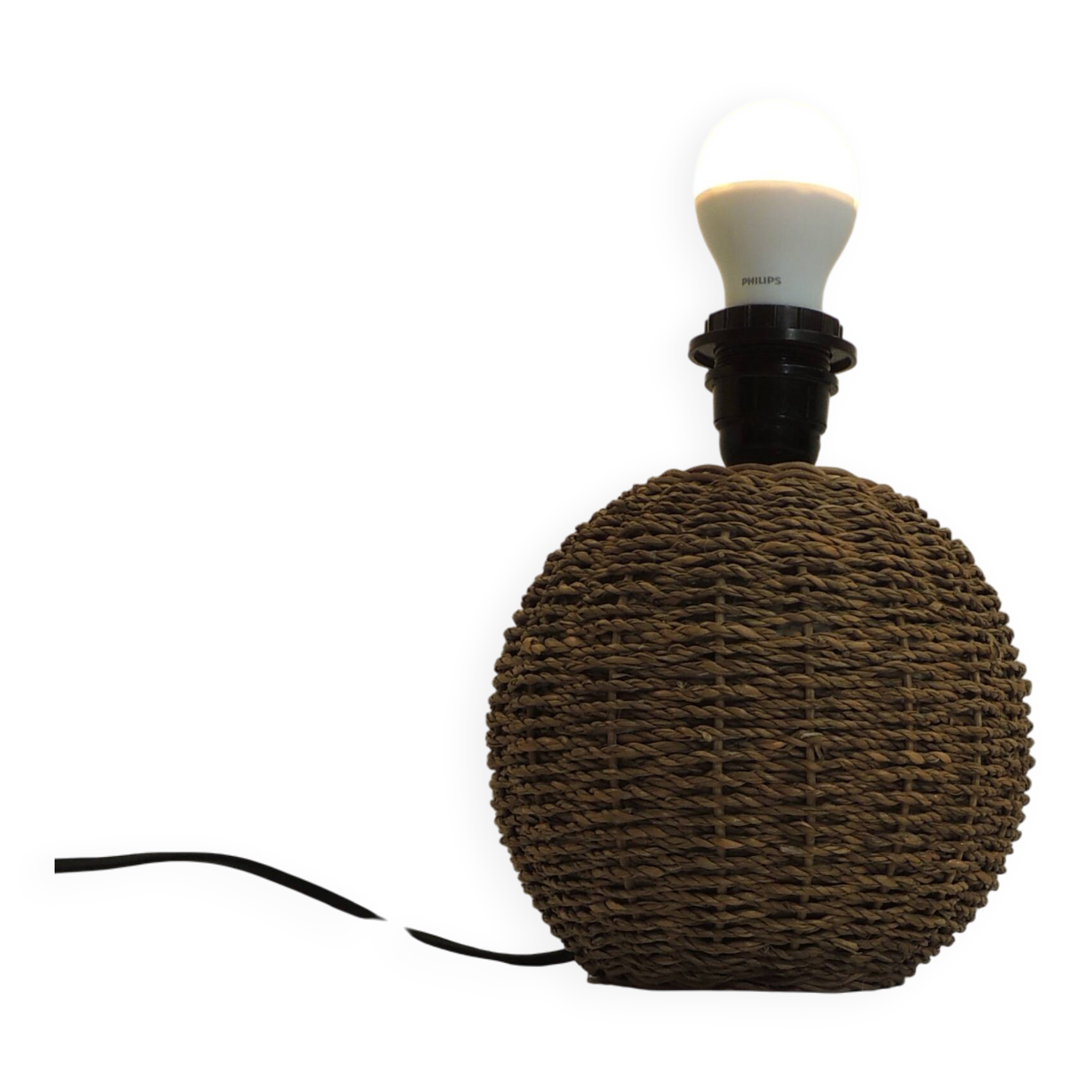 Vintage wicker and ceramic lamp – 1970s – Natural bohemian lamp