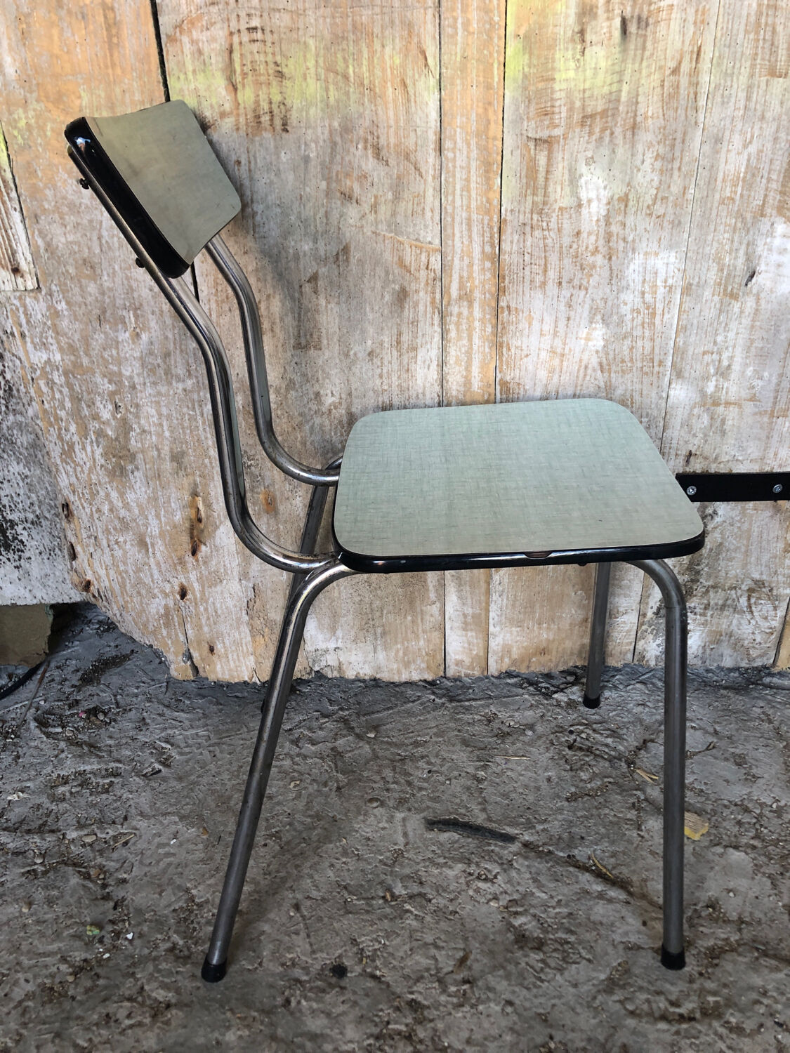 Chaise cuisine en formica vert avec pied metal années 70 vintage #a035