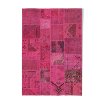 Tapis anatolian vintage 172 cm x 250 cm pink patchwork fait à la main