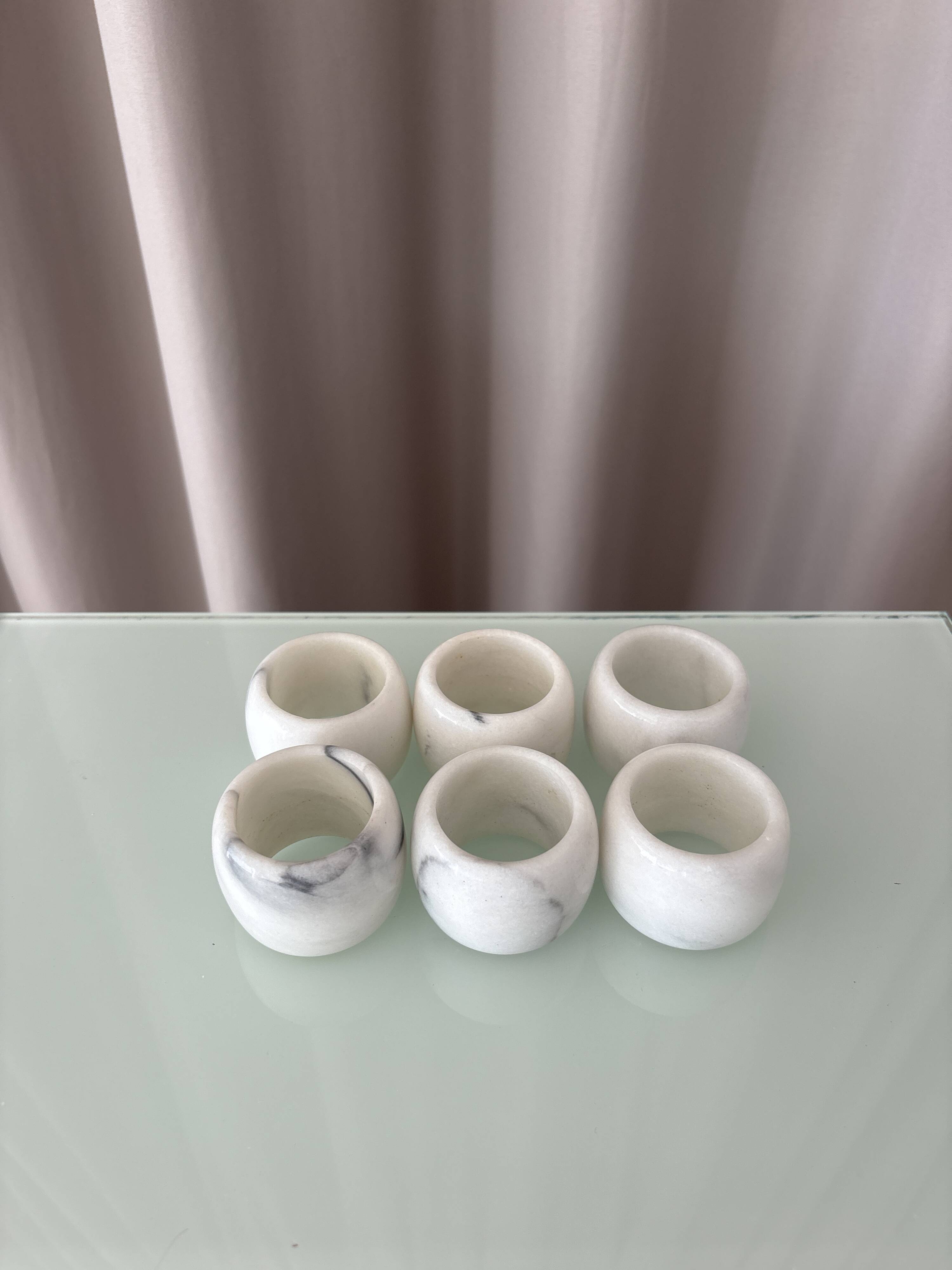 Vintage White Marble Napkin Rings – Set of 6 – Original Box