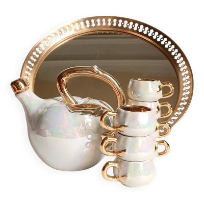 Service à liqueur fructiforme porcelaine ou dinette & son plateau miroir