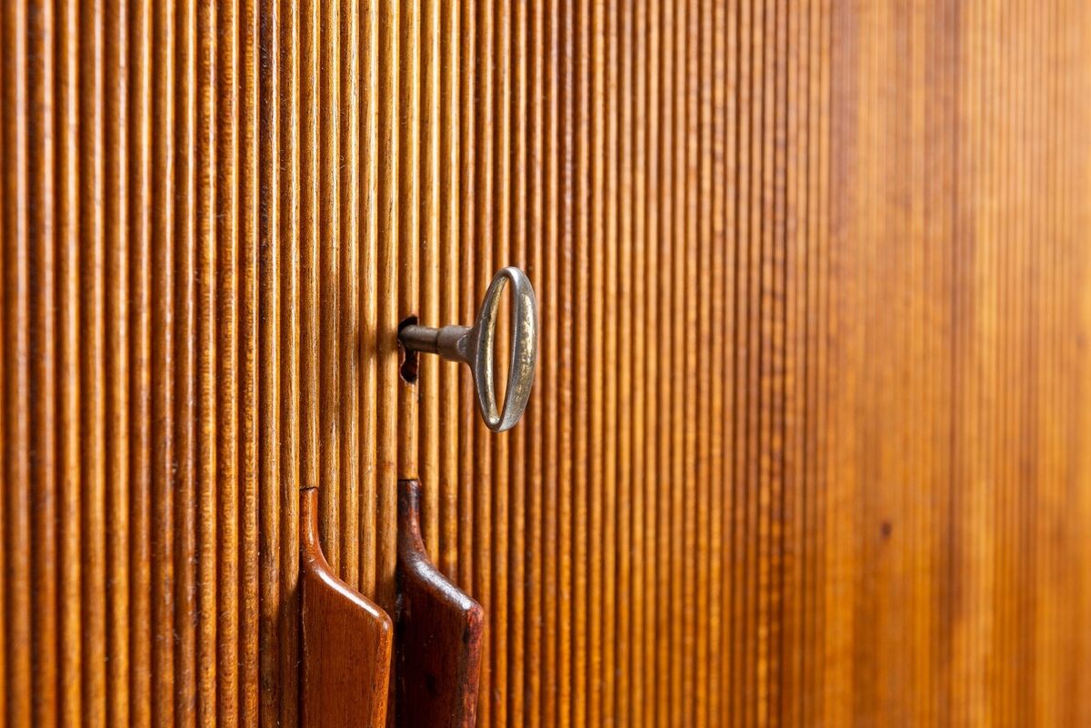 Danish high cabinet in teak with tambour doors Denmark 1960