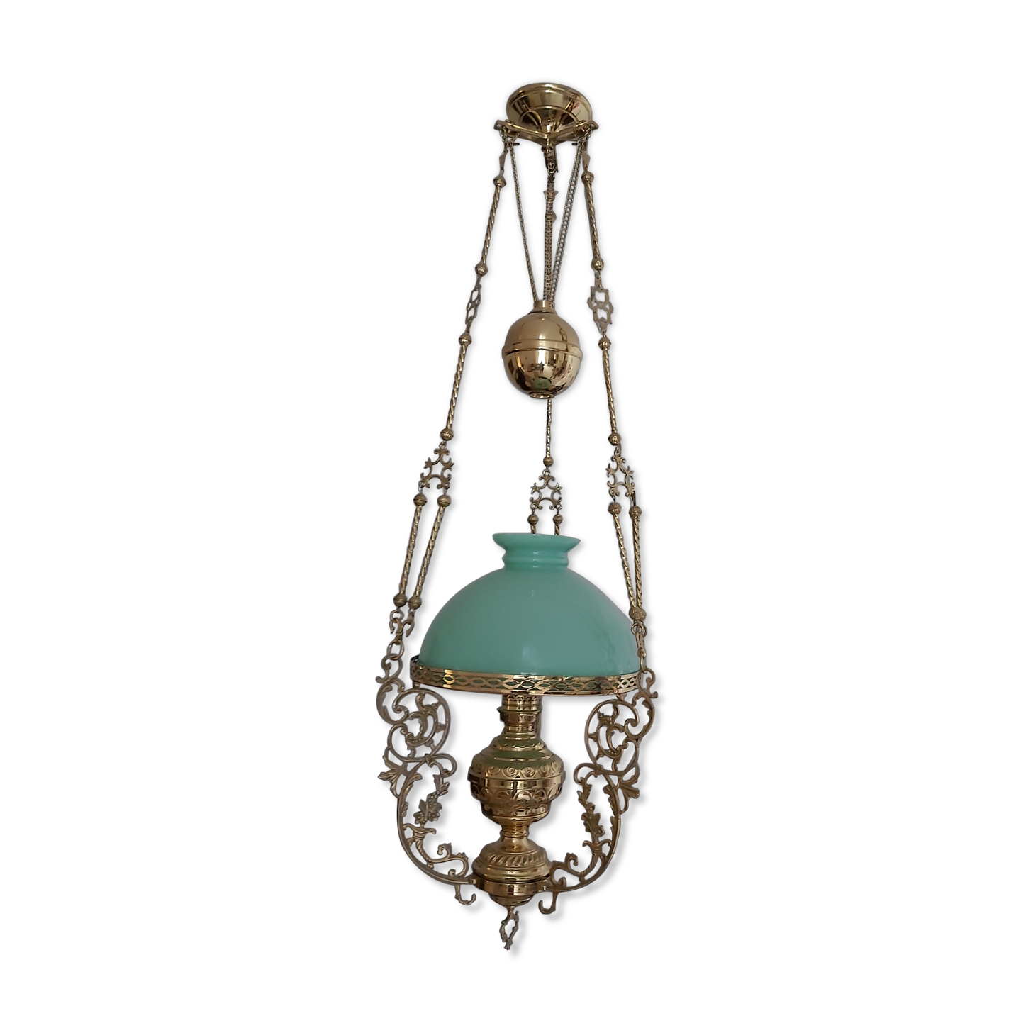 Suspension 19th bronze and green opaline