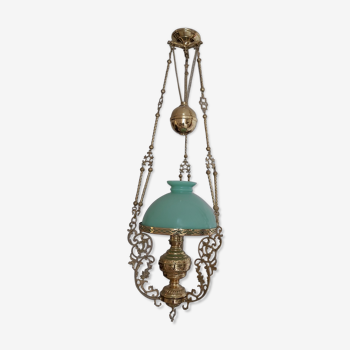 Suspension XIX eme bronze et opaline verte