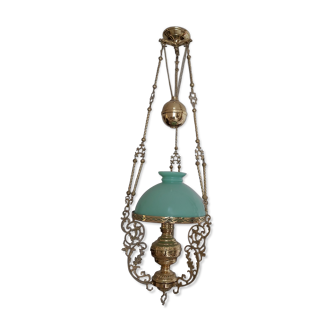 Suspension XIX eme bronze et opaline verte