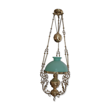 Suspension XIX eme bronze et opaline verte
