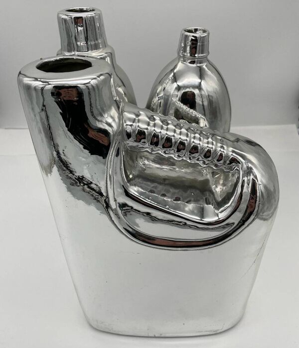 Grand Vase Vintage • Sculpture Pop • Céramique Chromée • Pols Potten • 1990