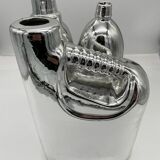Large Vintage Vase • Pop Sculpture • Chrome Ceramic • Pols Potten • 1990