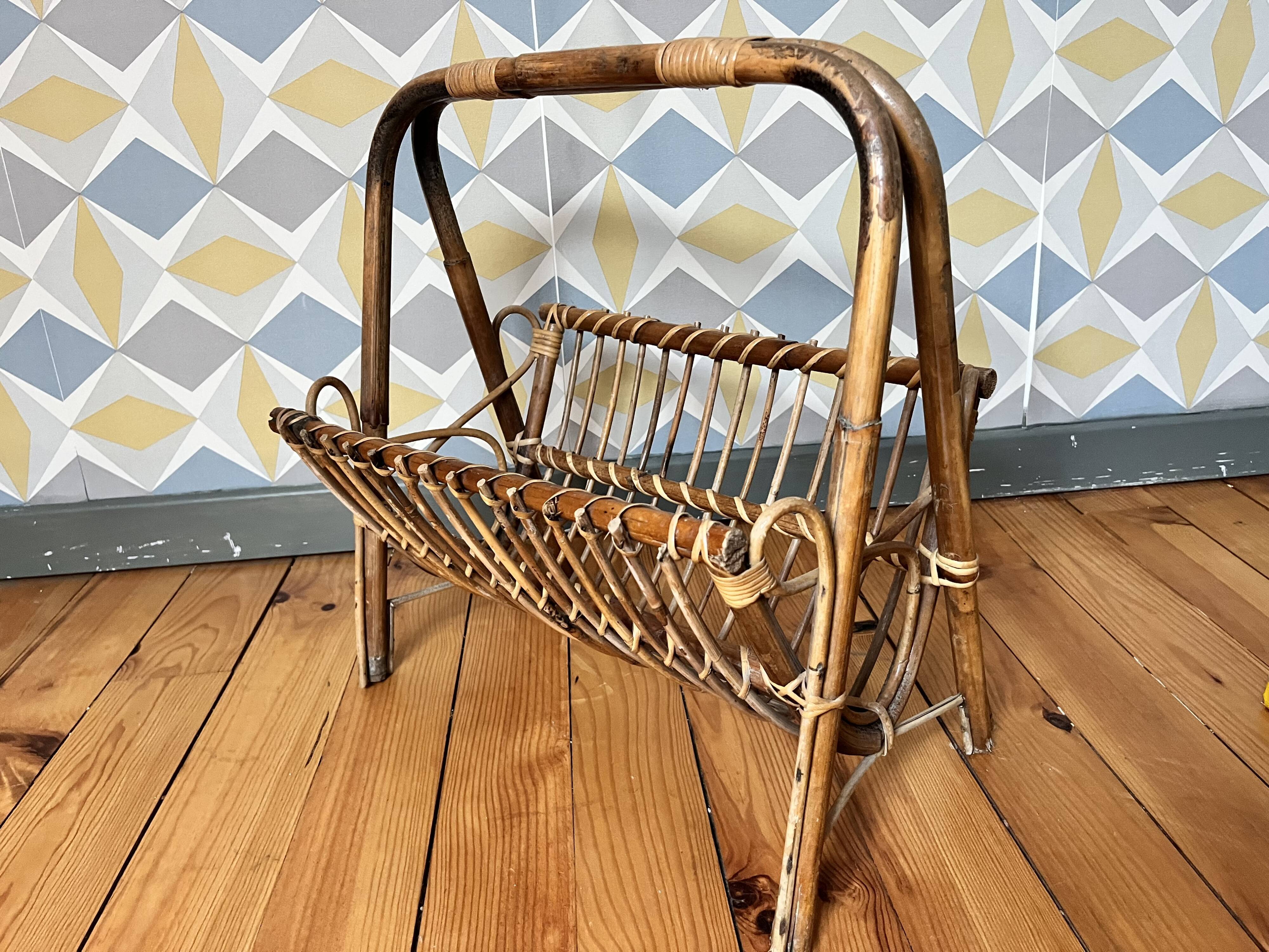 Vintage magazine holders light rattan