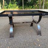 Table basse vintage en fer forgé et verre