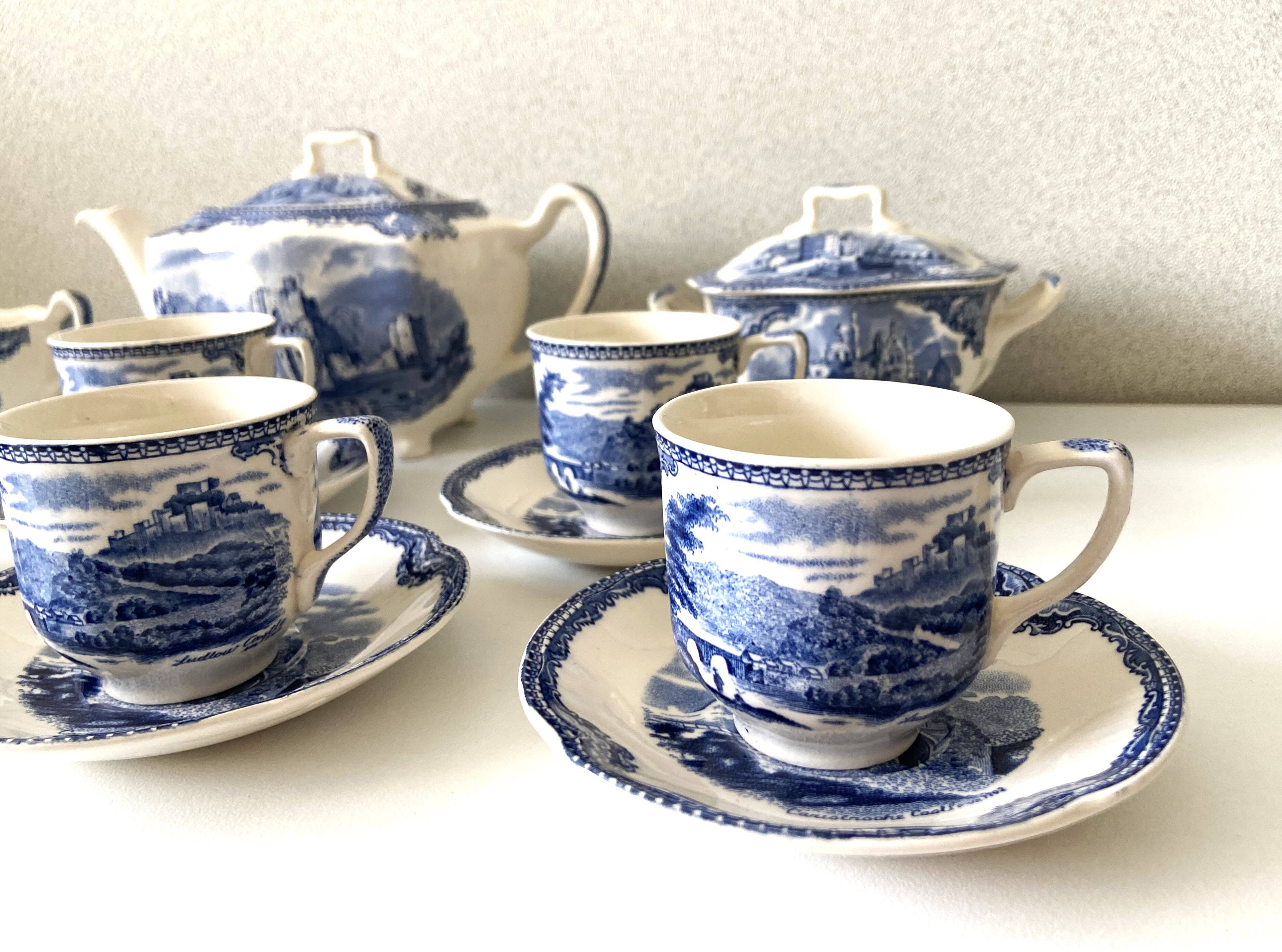 Vintage Johnson Brothers Old Castles Blue Coffee and Chocolate Tea Set