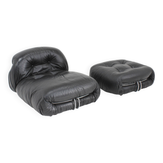 Soriana Chaise Lounge Chair by Afra & Tobia Scarpa for Cassina black leathe
