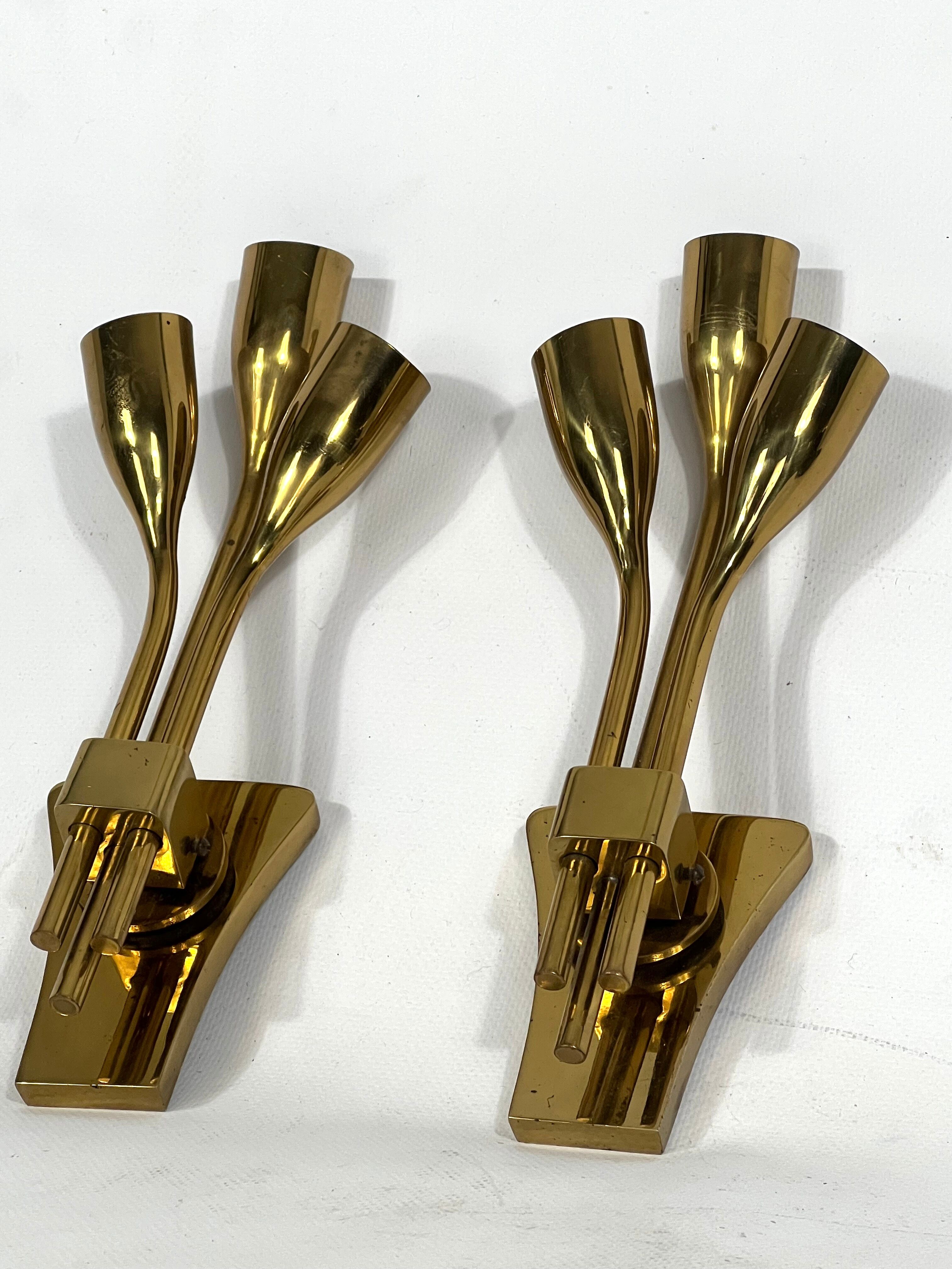 Lumi Milano, Mid-Century Modern pair of Italian brass sconces from 60s