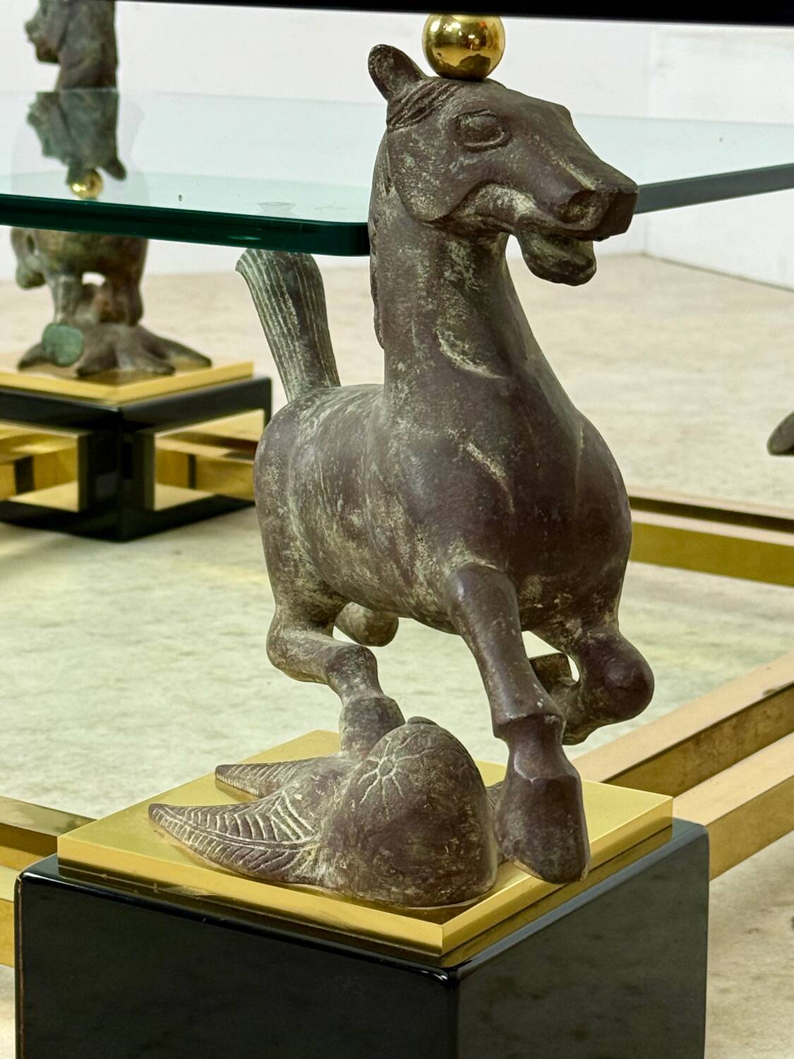 Old brass and gilded bronze table horses design from the 70s vintage Horses