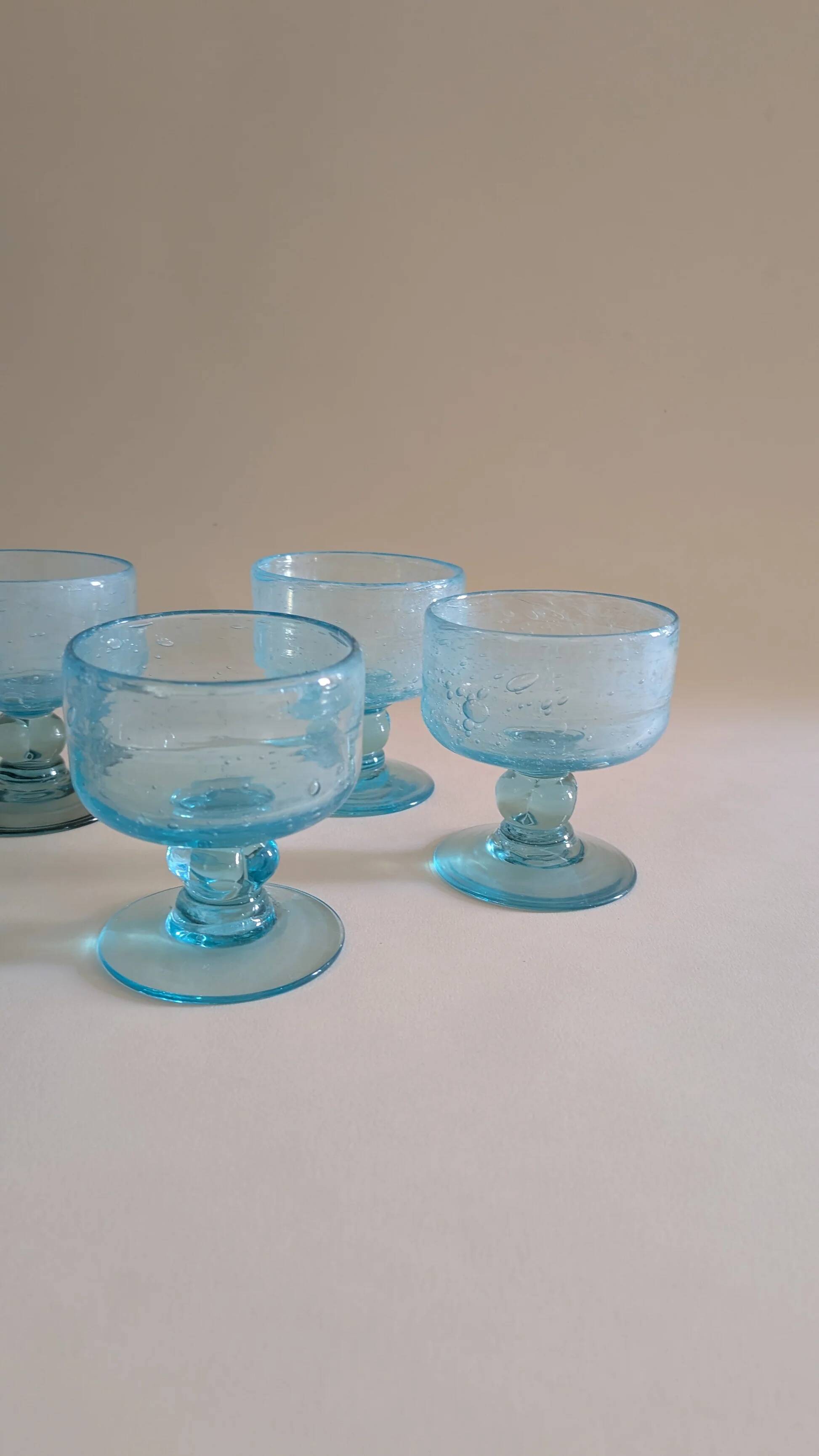Ensemble de 6 coupelles en verre bullé bleu