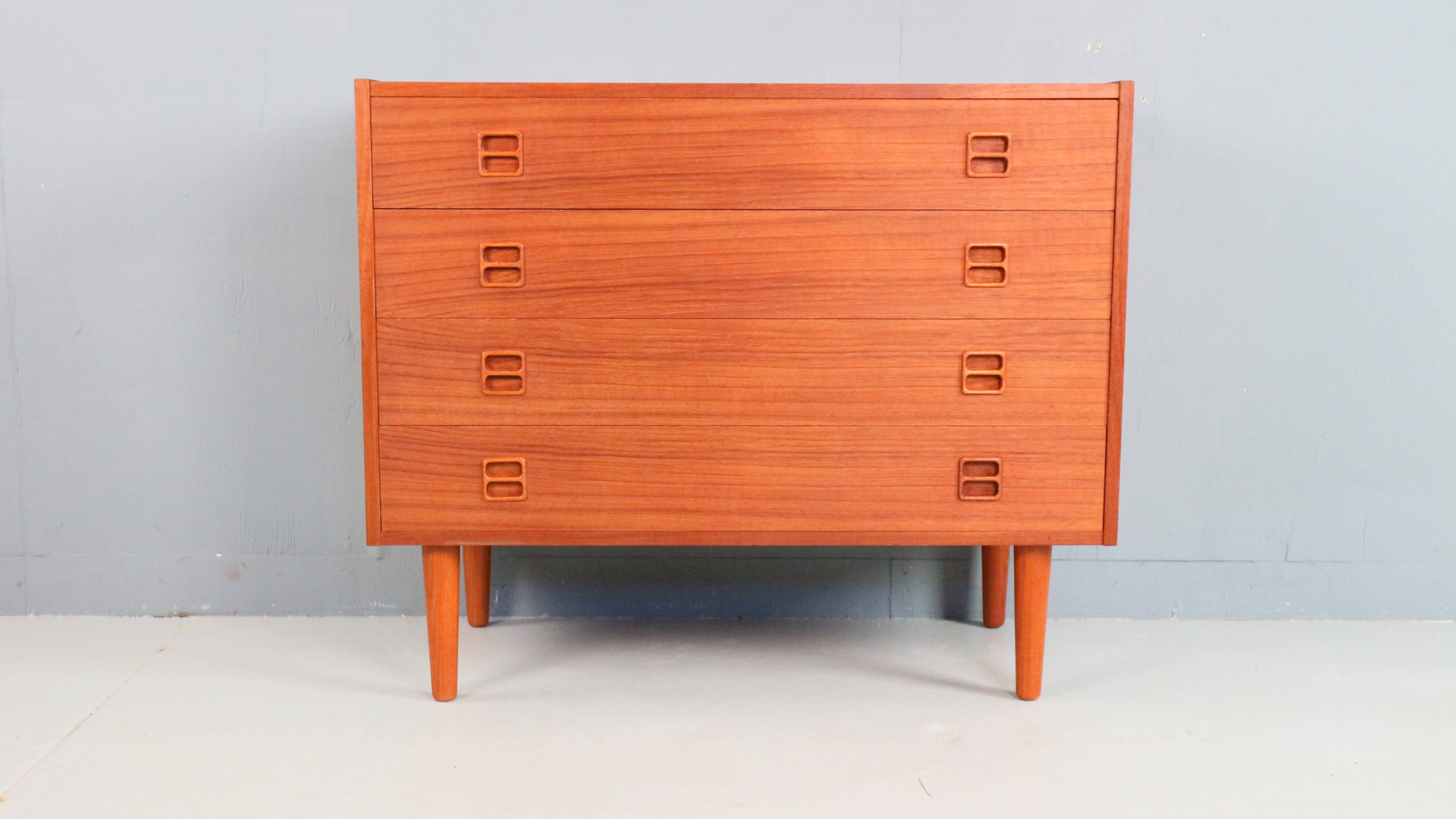 Danish teak low chest with four drawers, 1960s