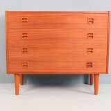 Danish teak low chest with four drawers, 1960s