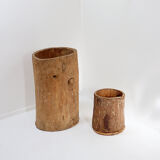 Set of 2 primitive wooden pots - late 19th century