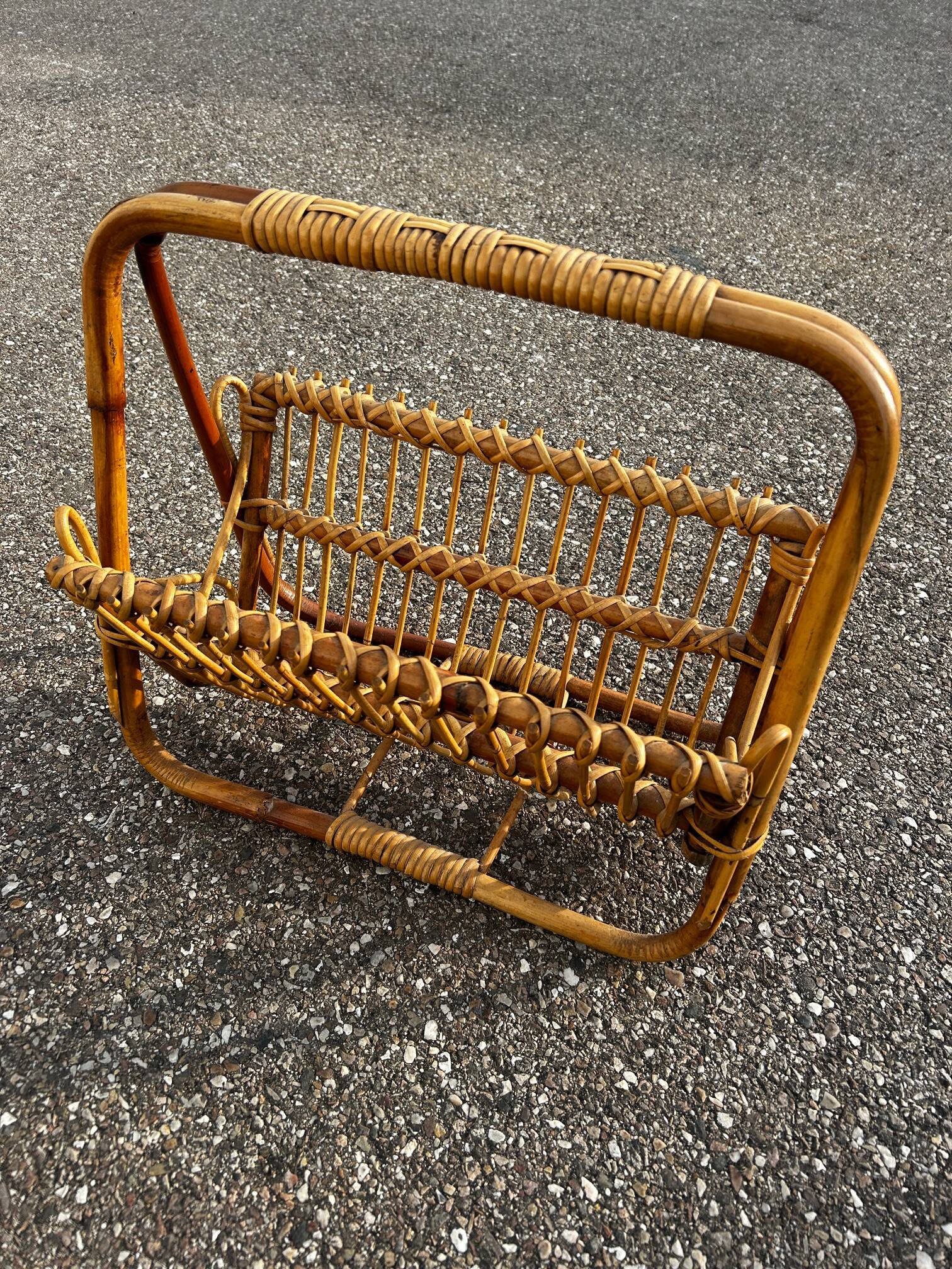 vintage rattan magazine rack