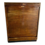Vintage wooden compartment cabinet with rolling shutter