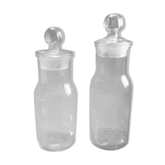 Set 2 old vintage kitchen glass jars
