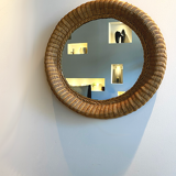 Round rattan mirror