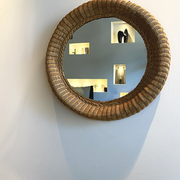Miroir rond en rotin