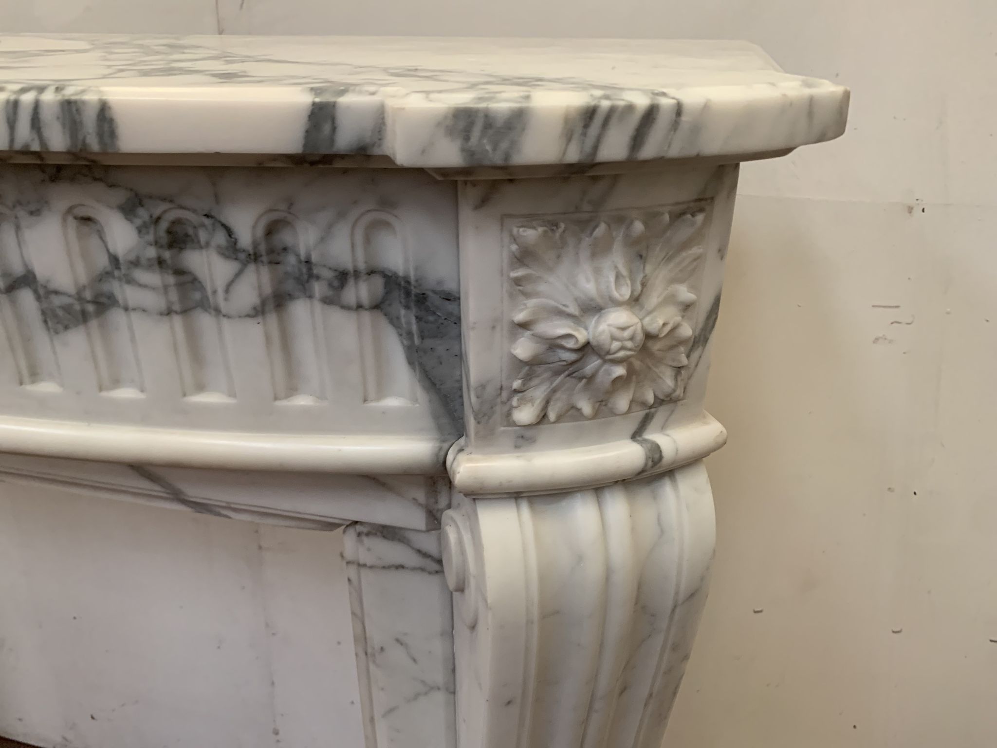 Louis XVI style fireplace in white marble veined carrara XIXth century