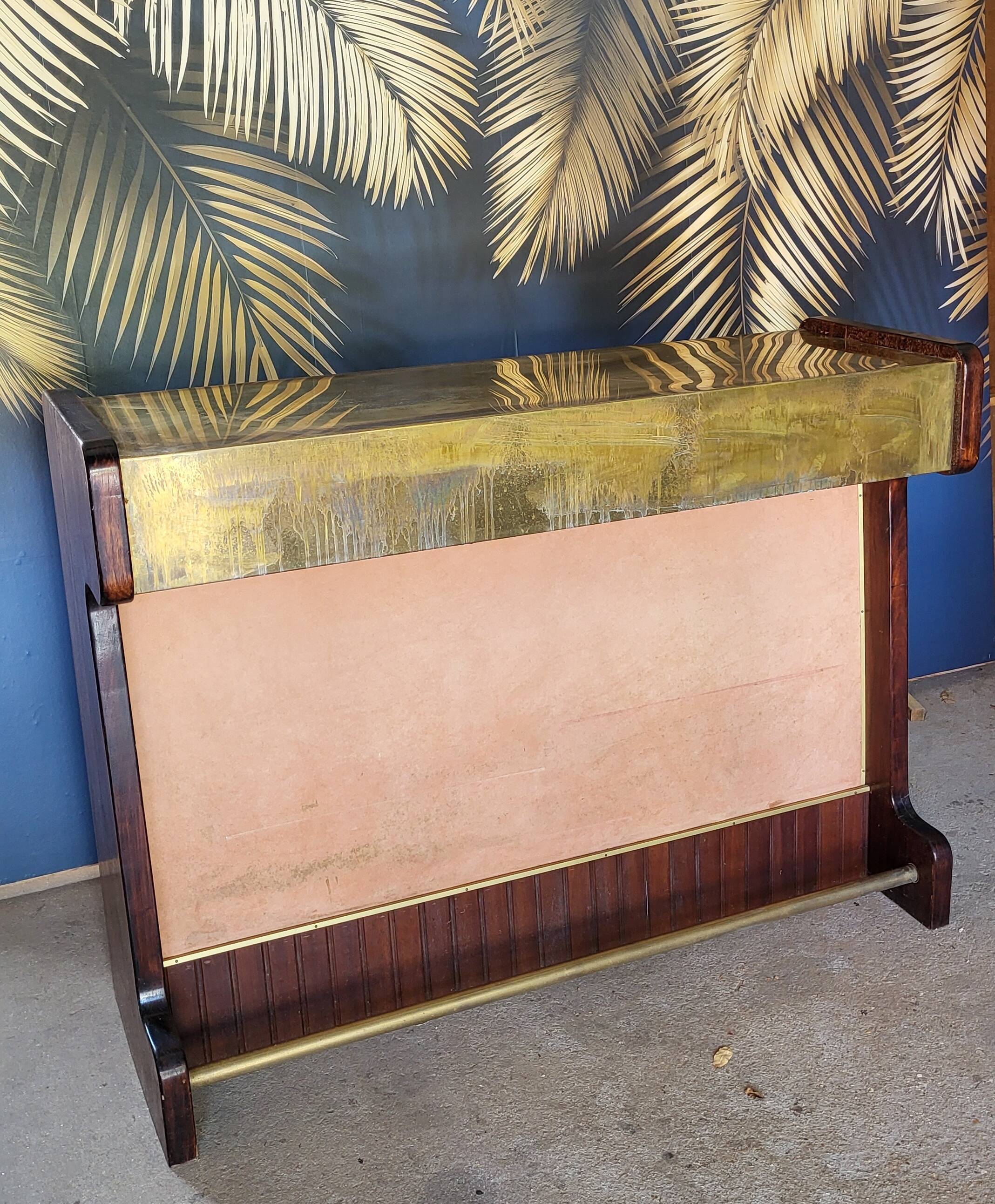 Palissandre and vintage brass bar counter from the 1960s.