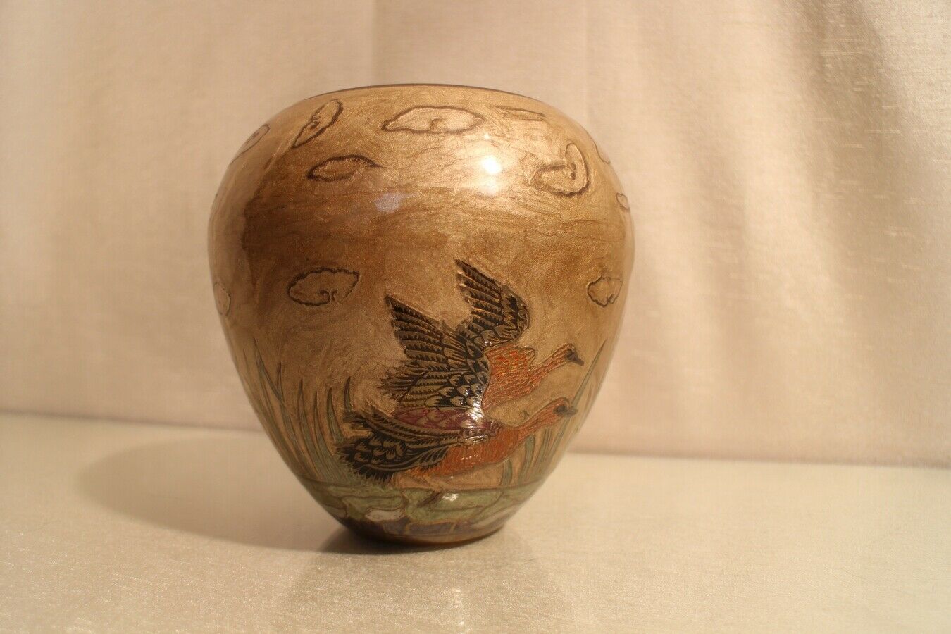 Brass bronze vase with Indo-Persian enamelled decoration with birds