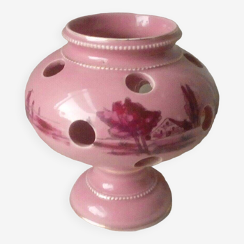 Vase pot a crocus en ceramique st uze rose decor paysage
