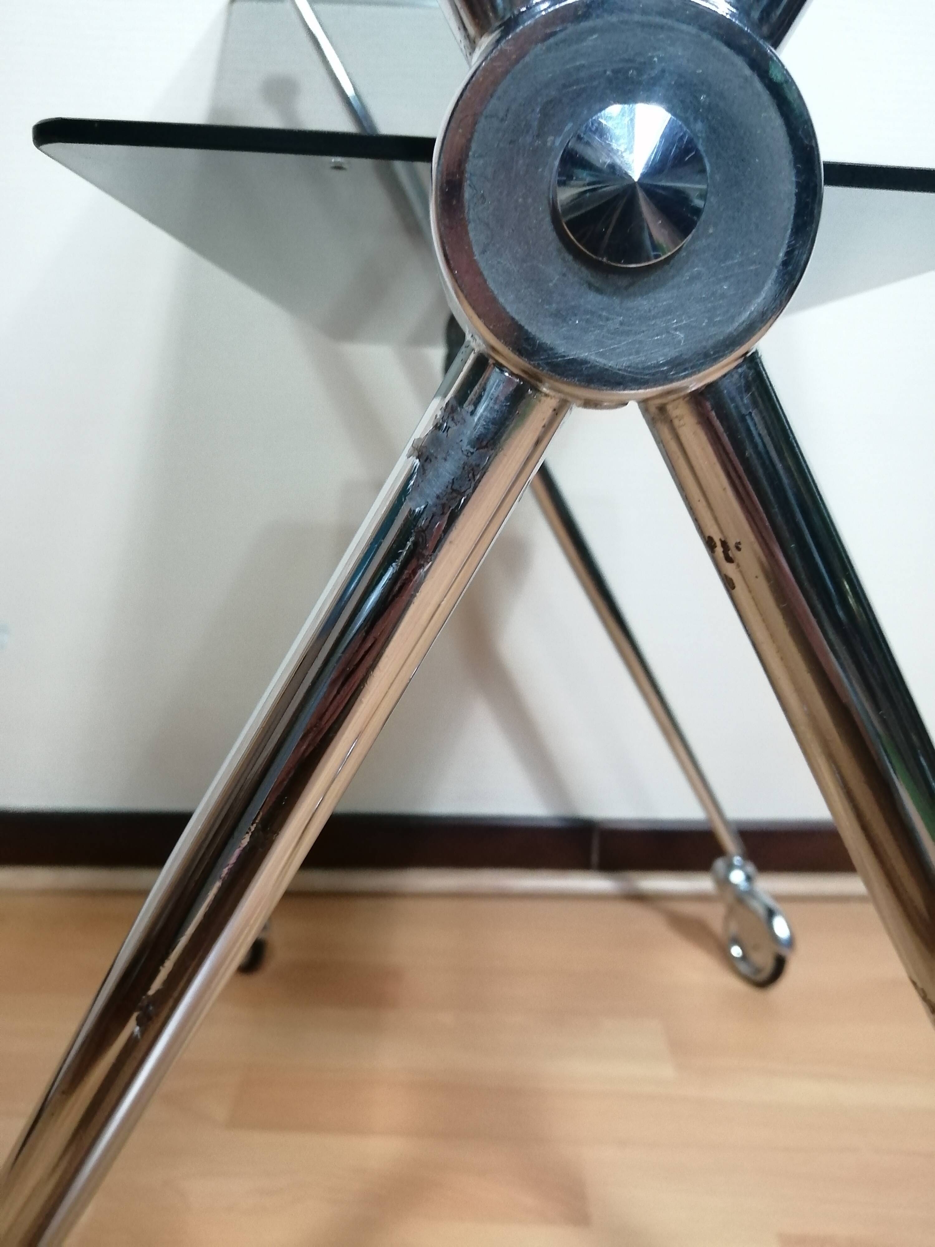 Chrome glass dessert trolley with double trays 1970