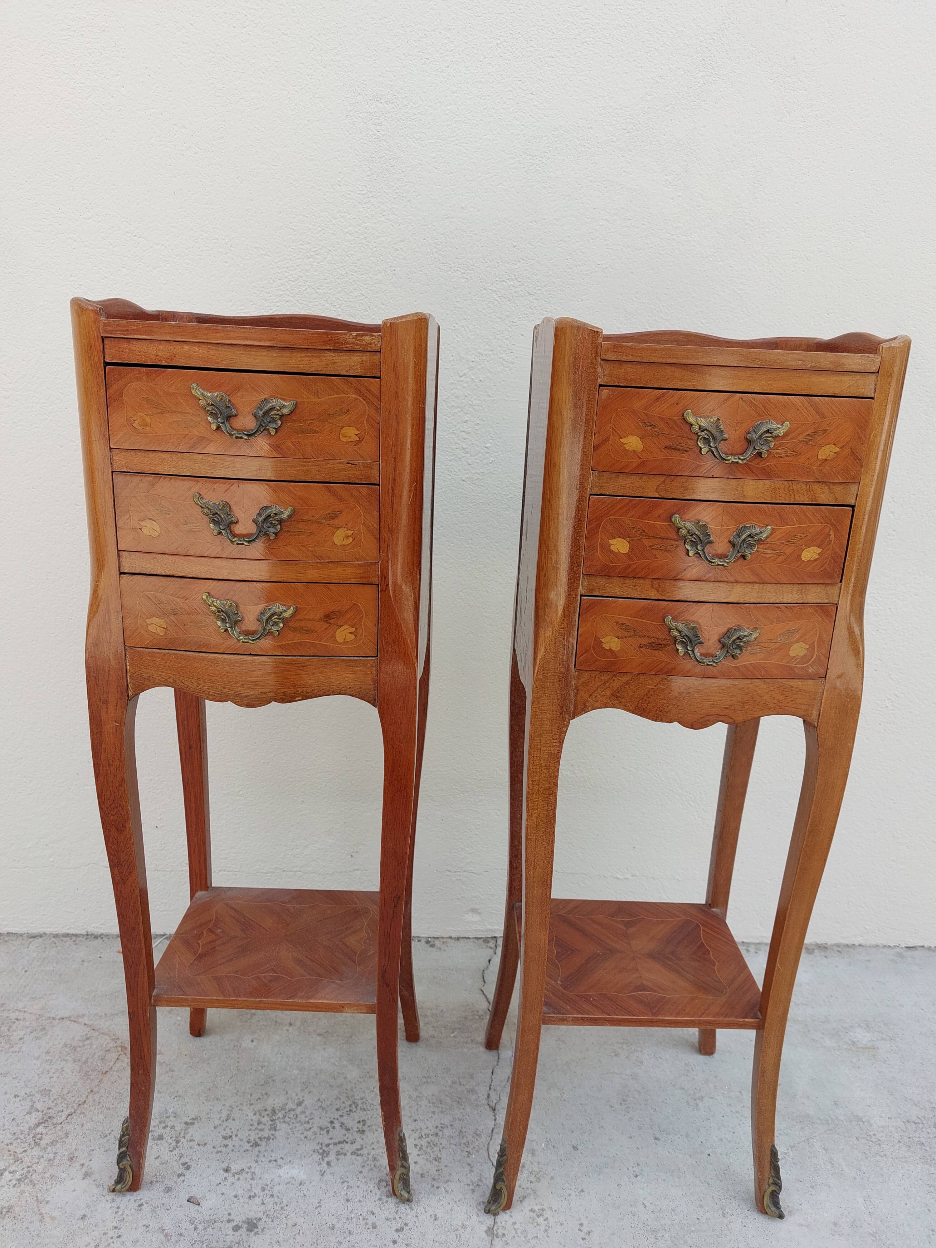 Pair of louis XV bedside tables in rosewood marquetry