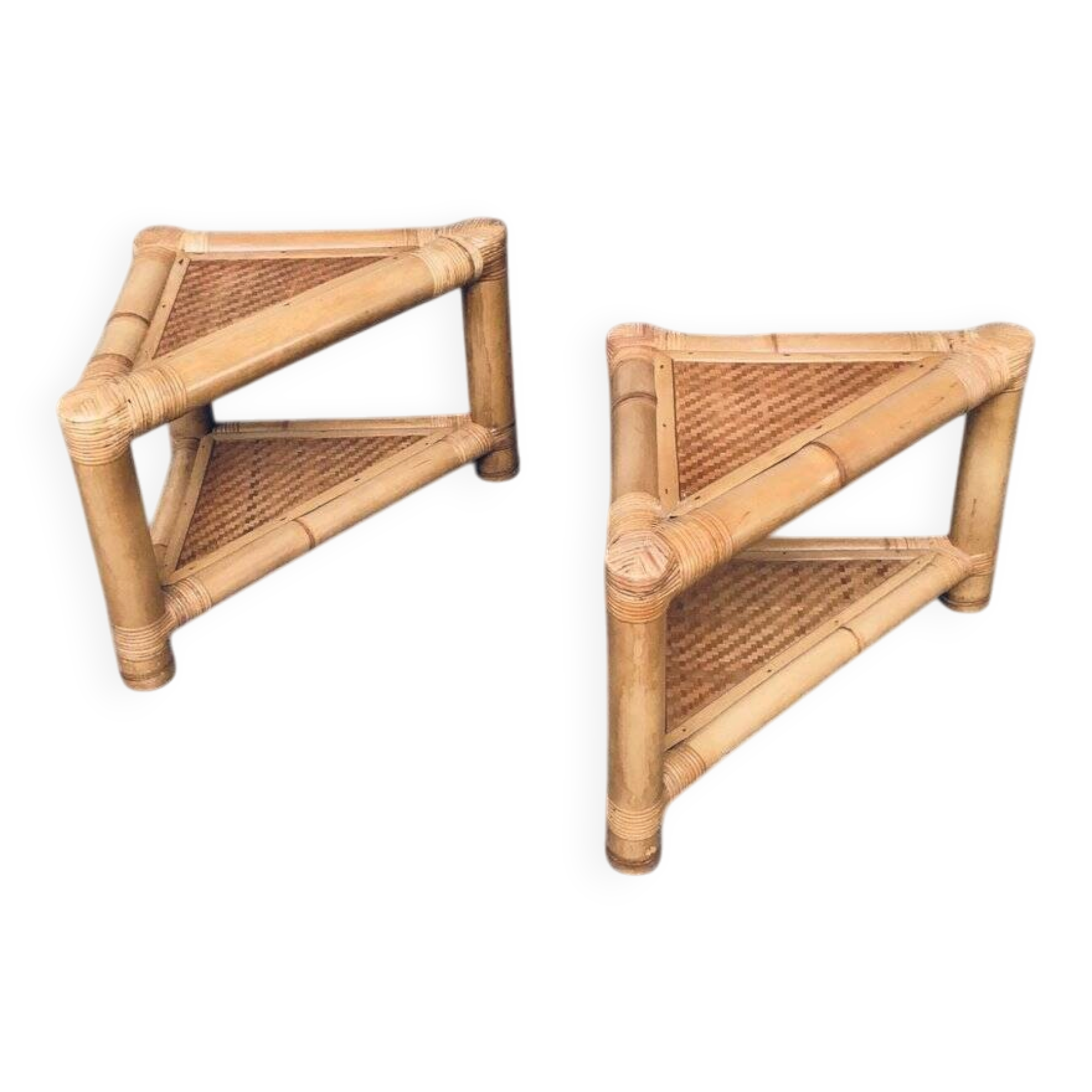 Handcrafted Bamboo Corner Table Set, 1970s, Set of 2