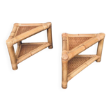 Handcrafted Bamboo Corner Table Set, 1970s, Set of 2